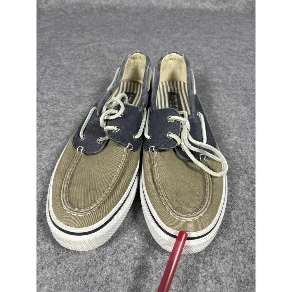 Sperry Top-Sider Bahama Boat Shoes 8.5 M Olive Navy Canvas Nautical Loafers